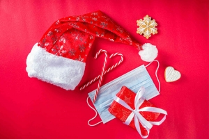 Festive Holiday Décor Objects with a Face Mask