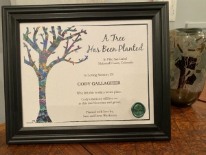 The Gifted Tree original artwork tree planting certificate in a wood frame